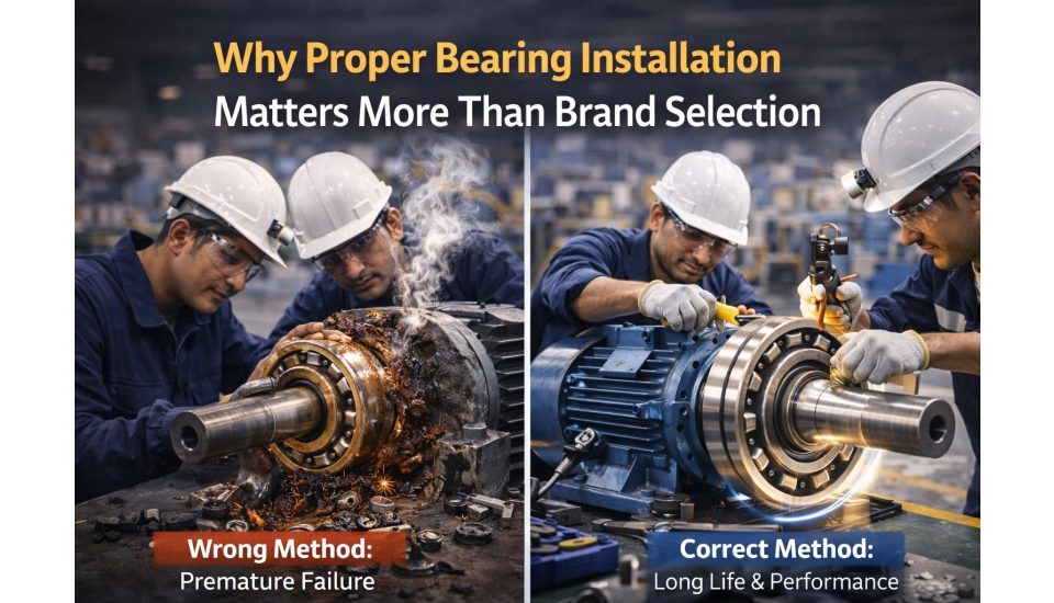 Correct bearing installation with professional tools and alignment supervision