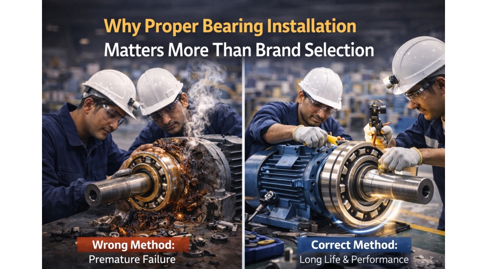 Correct bearing installation with professional tools and alignment supervision