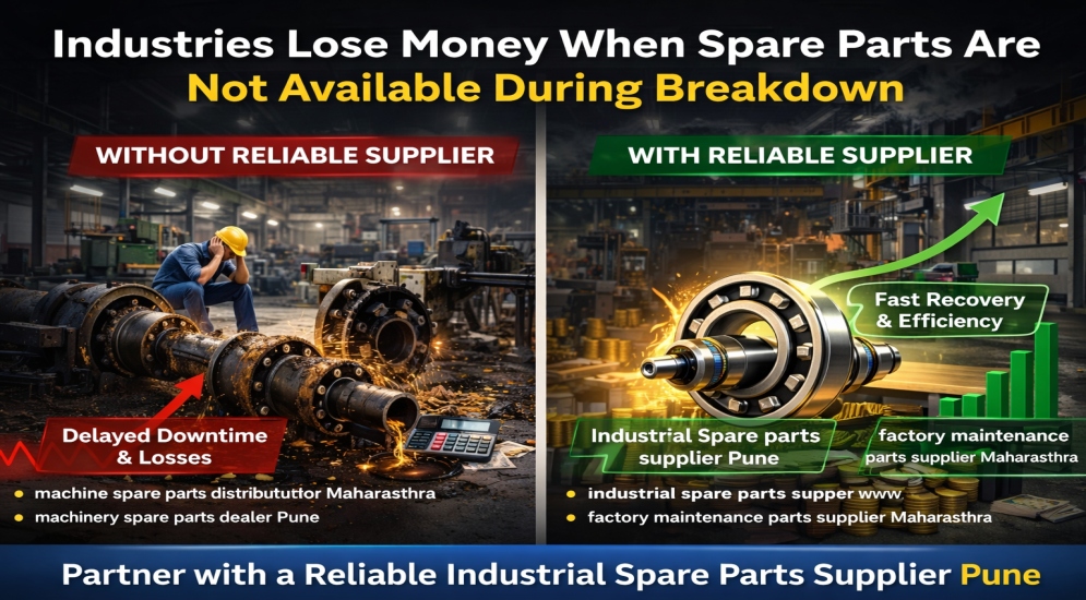 Industrial spare parts supplier Pune providing fast machine maintenance support during breakdown in manufacturing plant