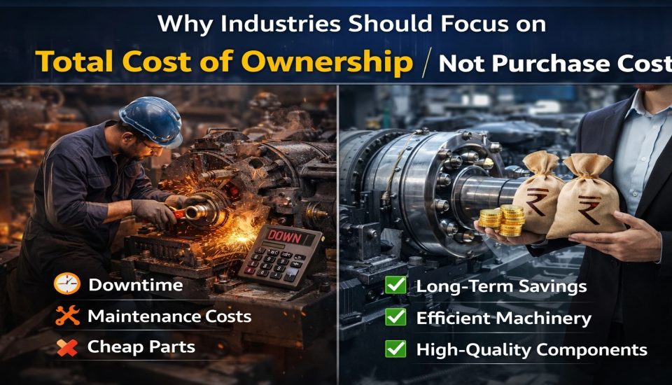 Comparison of total cost of ownership vs purchase cost in industrial machinery showing long-term savings and reduced downtime