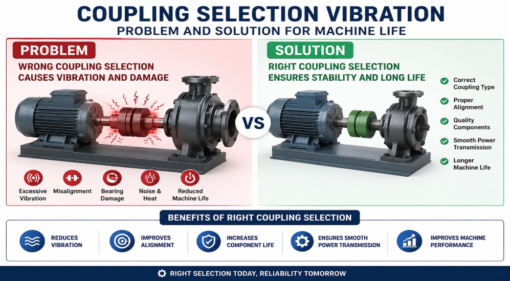 Coupling selection vibration affecting industrial machine alignment and performance