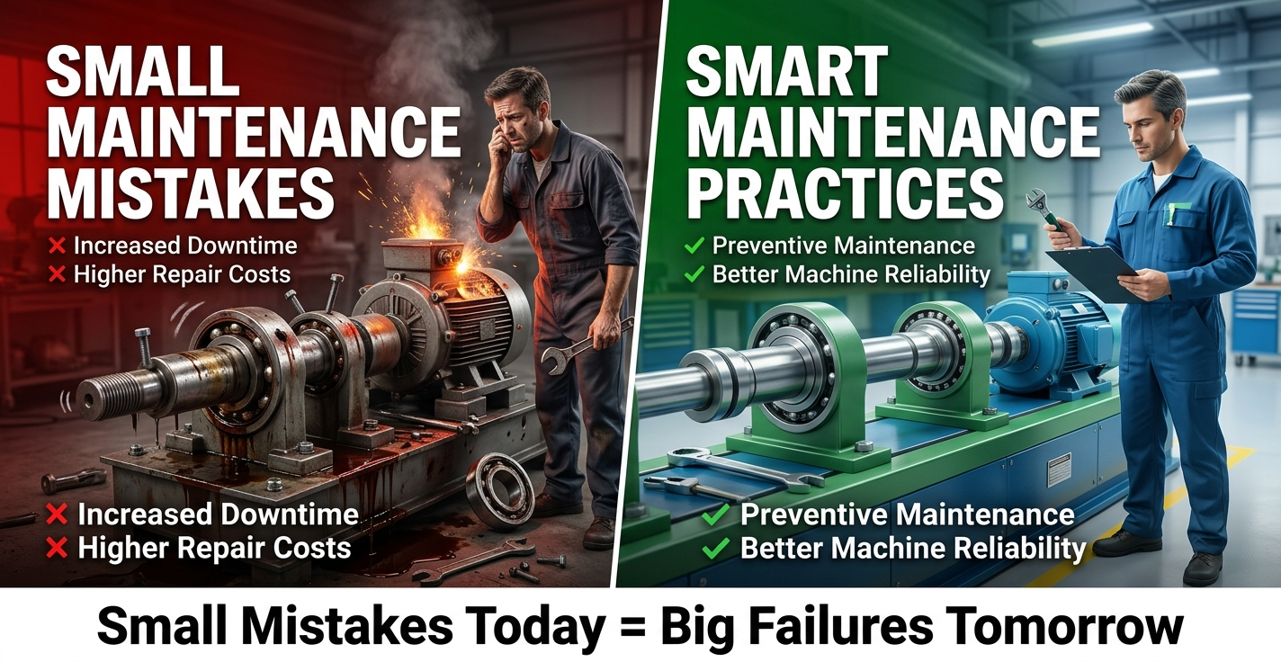 Maintenance mistakes causing industrial machine failure and downtime