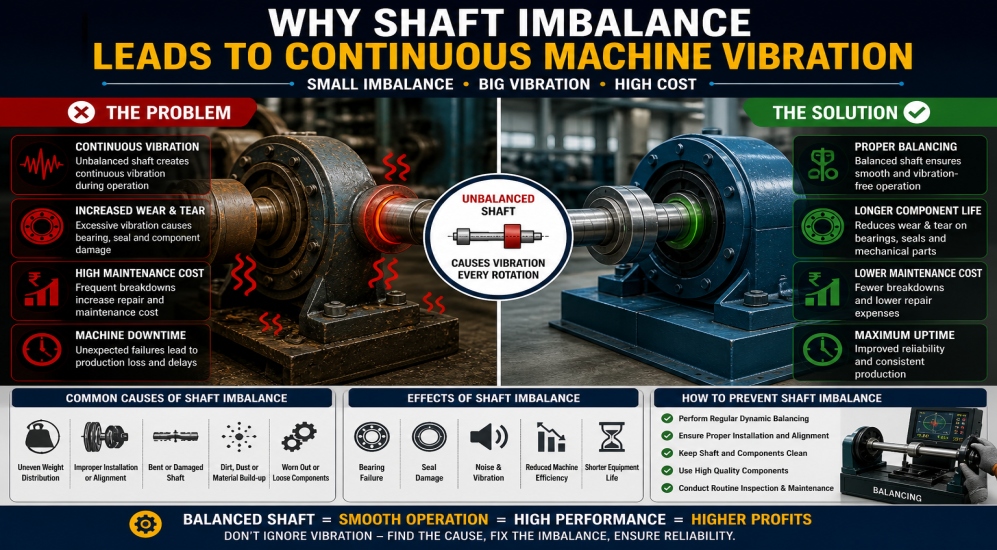 Shaft imbalance vibration causing continuous machine vibration in industrial equipment