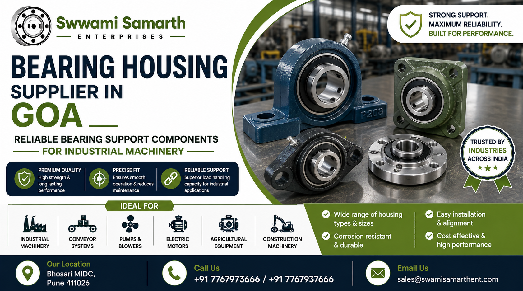 Industrial bearing housings and pillow block bearing accessories supplied for machinery applications in Goa.
