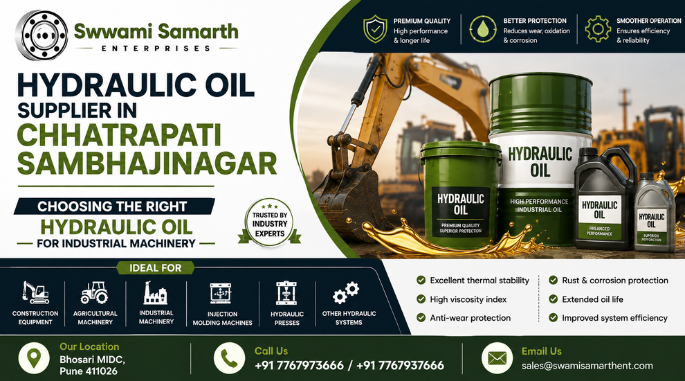 Hydraulic oil and industrial lubricants supplied for manufacturing machinery and hydraulic systems in Chhatrapati Sambhajinagar.