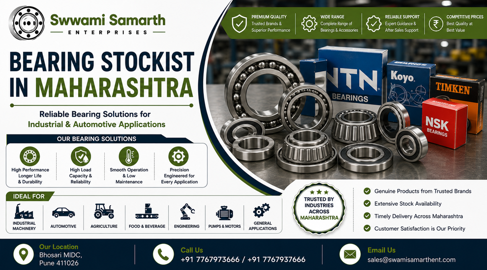 Industrial and automotive bearings supplied by a reliable bearing stockist in Maharashtra.