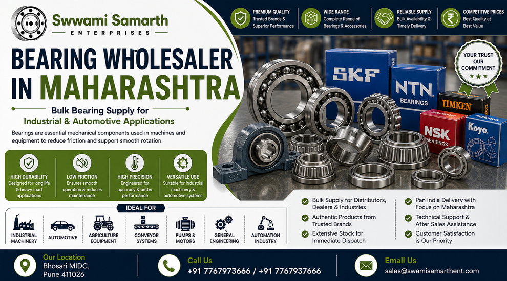 Bulk industrial and automotive bearings supplied by a bearing wholesaler in Maharashtra.