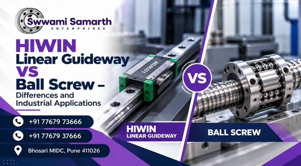 Linear Motion Components showing HIWIN linear guideway and ball screw for CNC machinery